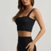 Yolanda Pointelle-Knit Crop Top in zwart