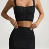 Yolanda Pointelle-Knit Crop Top in zwart