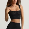 Yolanda Pointelle-Knit Crop Top in zwart