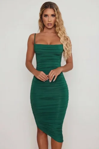 You’re My Type midi-jurk met cowl-hals en ruches in groen
