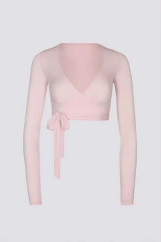 Zachte jersey crop top met overslag in balletroze