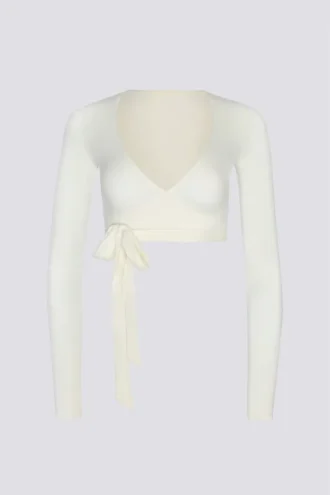 Zachte jersey crop top met overslag in wit