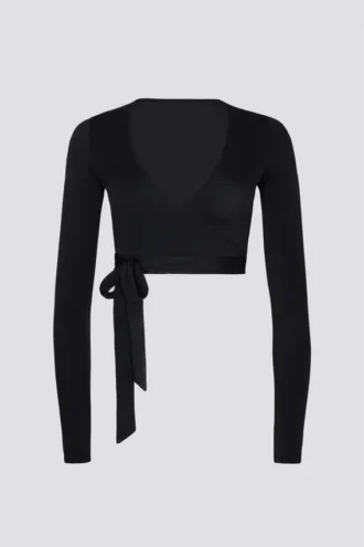 Zachte jersey crop top met overslag in zwart