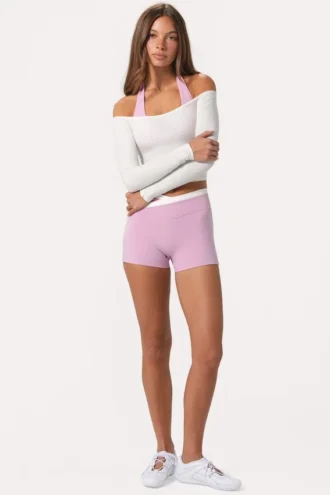 Zachte jersey off-shoulder top in melk