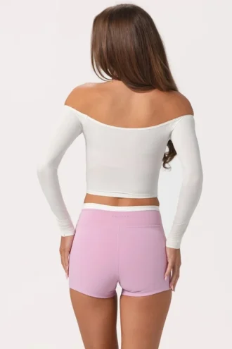 Zachte jersey off-shoulder top in melk