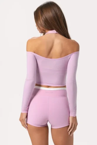 Zachte jersey off-shoulder top in zoetroze