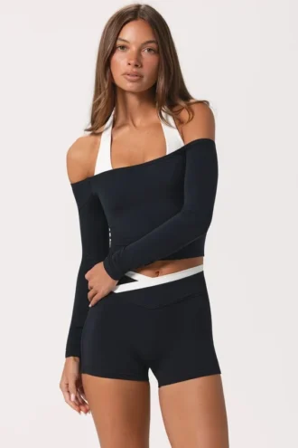 Zachte jersey off-shoulder top in zwart