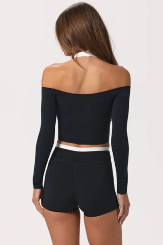 Zachte jersey off-shoulder top in zwart