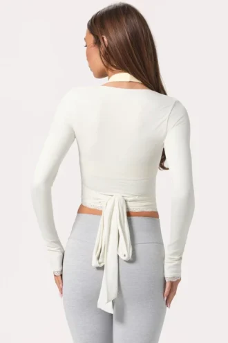 Zachte jersey wikkelblouse in melk