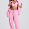 Zachte katoenen jersey joggingbroek met middelhoge taille en wijde pijpen in babyroze