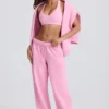Zachte katoenen jersey joggingbroek met middelhoge taille en wijde pijpen in babyroze