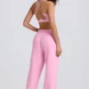 Zachte katoenen jersey joggingbroek met middelhoge taille en wijde pijpen in babyroze