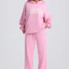 Zachte katoenen jersey joggingbroek met middelhoge taille en wijde pijpen in babyroze