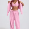 Zachte katoenen jersey joggingbroek met middelhoge taille en wijde pijpen in babyroze