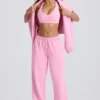 Zachte katoenen jersey joggingbroek met middelhoge taille en wijde pijpen in babyroze