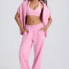 Zachte katoenen jersey joggingbroek met middelhoge taille en wijde pijpen in babyroze