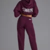 Zachte katoenen jersey joggingbroek met relaxte middelhoge taille in Grape