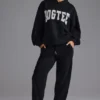 Zachte katoenen jersey relaxte joggingbroek met middelhoge taille in zwart