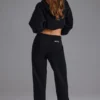 Zachte katoenen jersey relaxte joggingbroek met middelhoge taille in zwart
