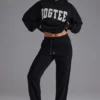 Zachte katoenen jersey relaxte joggingbroek met middelhoge taille in zwart