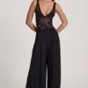 Zafira zachte jersey broek met middelhoge taille en wijde pijpen in zwart