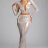 Zahra Mid Rise Metallic Jersey Gown Rokk in Light Gold