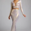 Zahra Mid Rise Metallic Jersey Gown Rokk in Light Gold