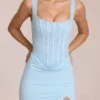 Zalia kanten corset maxijurk in poederblauw