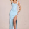 Zalia kanten corset maxijurk in poederblauw