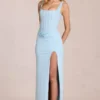 Zalia kanten corset maxijurk in poederblauw