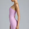 Zanab metallic minijurk met uitsnijdingen en één schouder in violetroze
