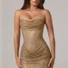 Zara versierde bandeau-minijurk met cowl-taille in goud