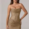 Zara versierde bandeau-minijurk met cowl-taille in goud