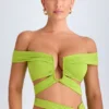 Zene crop top met uitsnijdingen en blote schouders in limoengroen