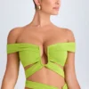 Zene crop top met uitsnijdingen en blote schouders in limoengroen