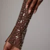 Zeta doorschijnende mini-A-lijnjurk met versieringen en lange mouwen in Deep Cocoa