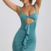 Zivanka Slinky Jersey minijurk met uitsnijdingen en ruches in zeegroen